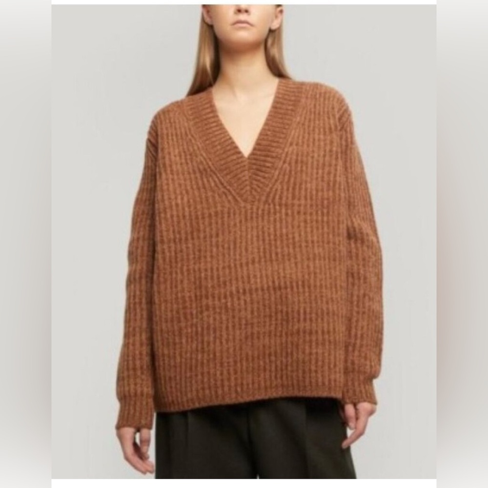 Acne Studios Brown Ribbed V-Neck Sweater